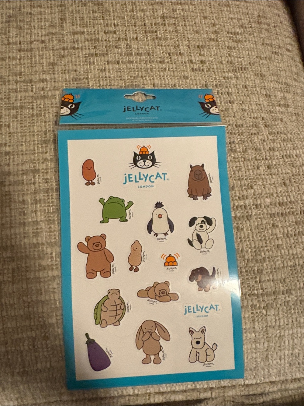 Jellycat Sticker Sheet - Blue, White, Brown, Green, Purple Accents